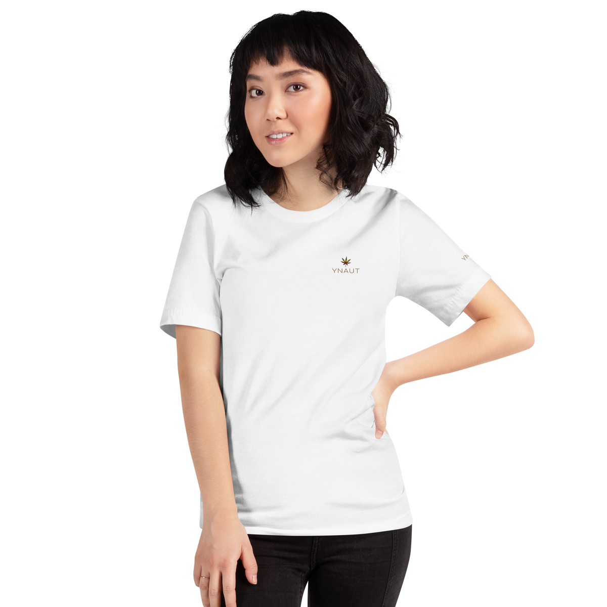 Premium Lightweight T-Shirt | High Tide Collection | YNAUT with printed YNAUT High Tide logo, white, front view