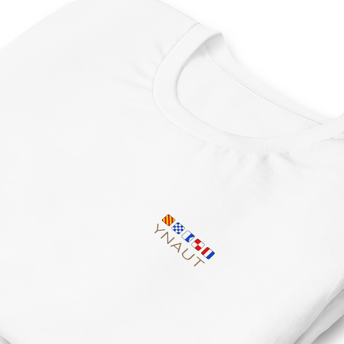 Premium Lightweight T-Shirt | Signal Collection | YNAUT with printed YNAUT Signal logo, white, zoomed in view