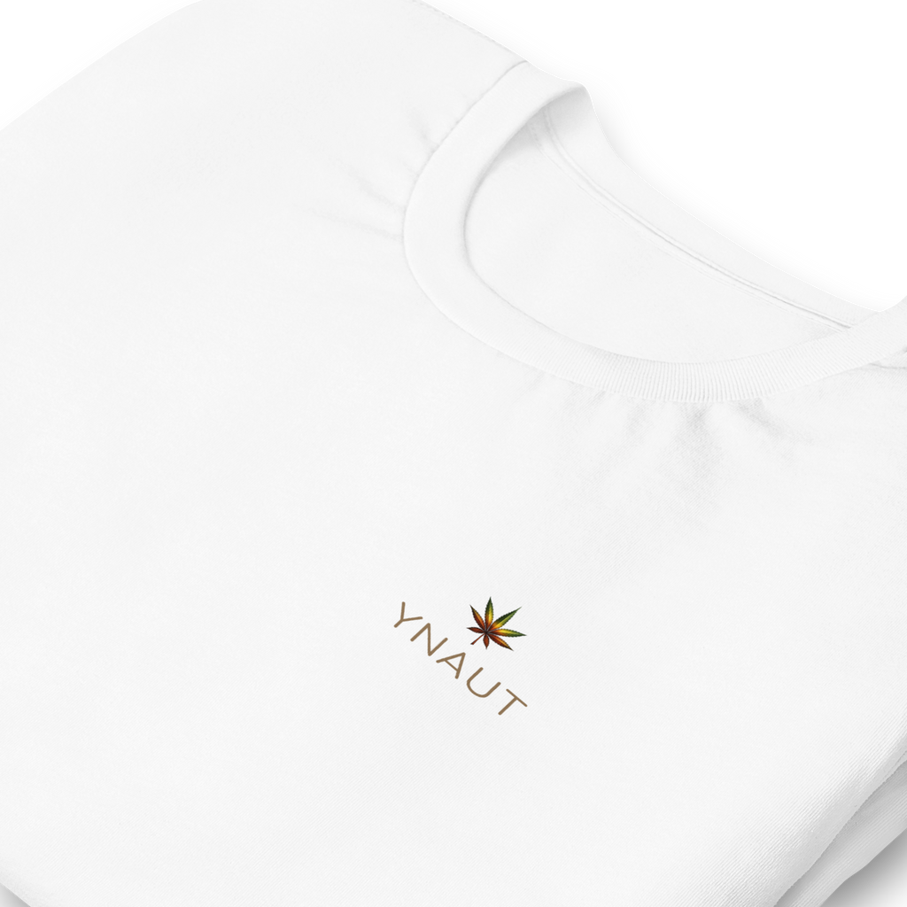 Premium Lightweight T-Shirt | High Tide Collection | YNAUT with printed YNAUT High Tide logo, white, zoomed in view